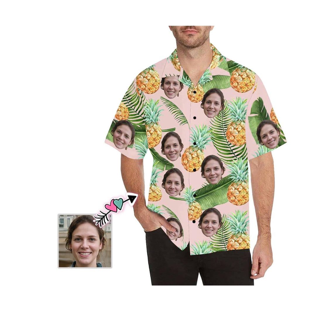 Custom Image Hawaiian Shirt Yellow Pineapple Tropical Aloha Shirt Birthday Vacation Party Gift