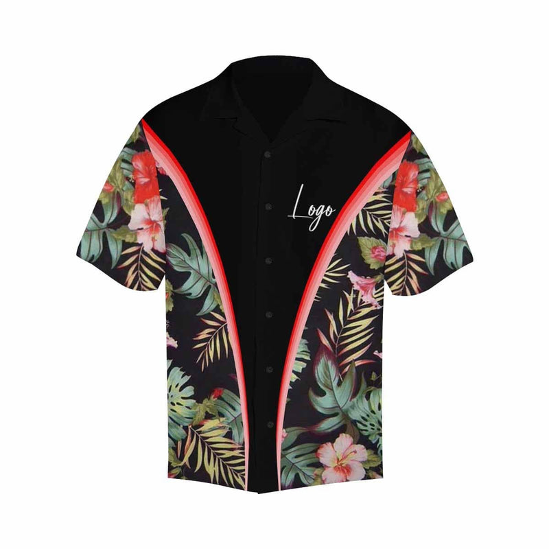 Custom Logo Hawaiian Shirts Pink Flower Leaves Printing Create Your Own Hawaiian Shirt Birthday Gift