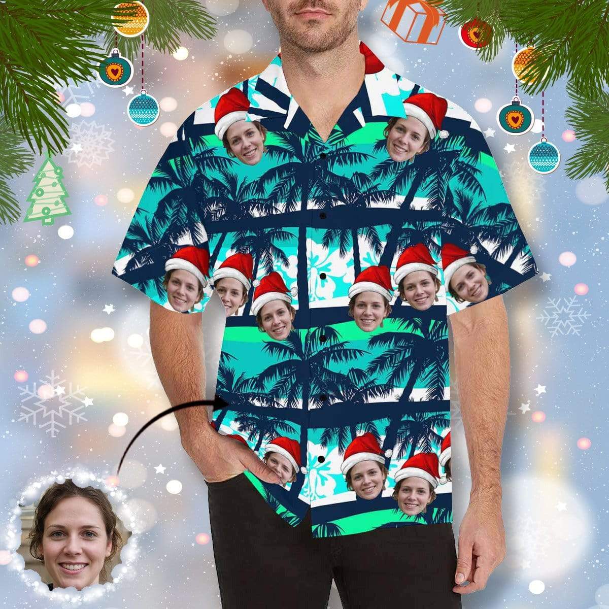 Custom Made Hawaiian Shirts with Girlfriend Face Coconut Tree Personalized Photo Tropical Aloha Shirt