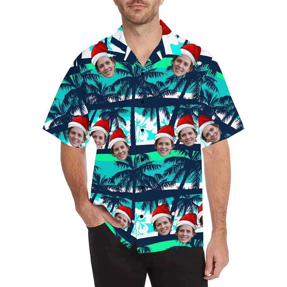 Custom Made Hawaiian Shirts with Girlfriend Face Coconut Tree Personalized Photo Tropical Aloha Shirt