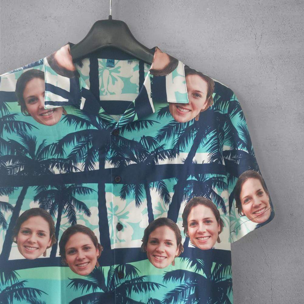 Custom Made Hawaiian Shirts with Girlfriend Face Coconut Tree Personalized Photo Tropical Aloha Shirt