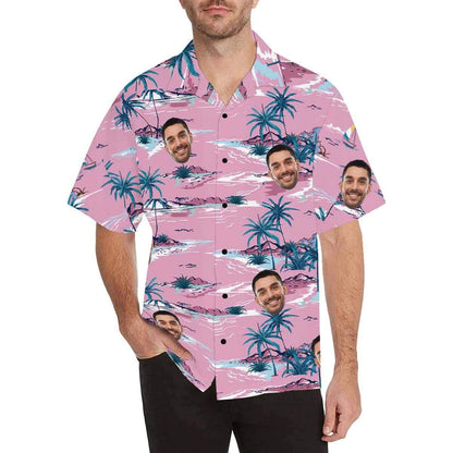 Custom Made Hawaiian Shirts with Girlfriend Face Coconut Tree Personalized Photo Tropical Aloha Shirt