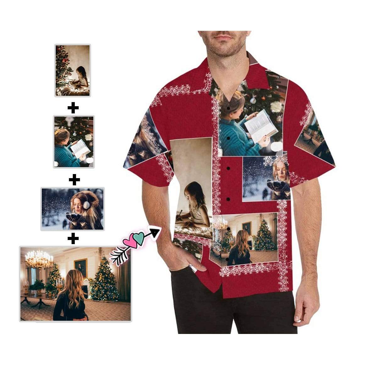 Custom Image Hawaiian Shirt with Photo Christmas Pattern Design Your Own Hawaiian Shirt