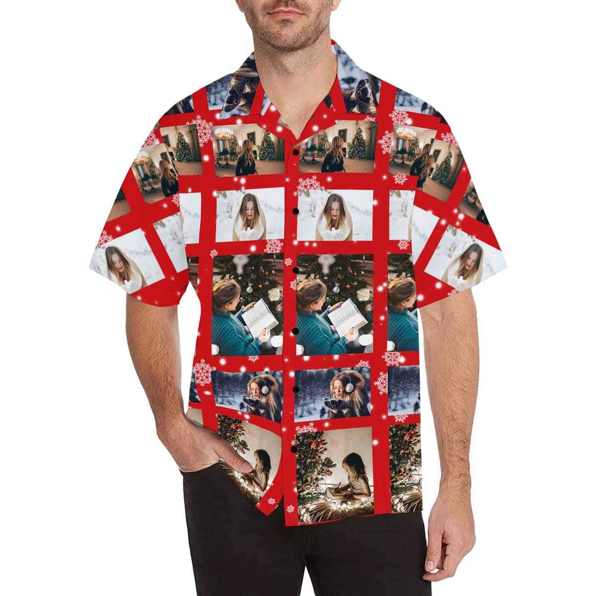 Custom Image Hawaiian Shirt with Photo Diamonds Tropical Aloha Shirt Birthday Vacation Party Gift for Him