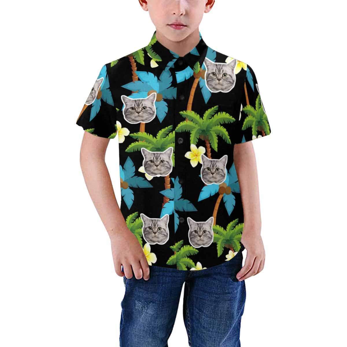 Custom Photo Hawaiian Shirts Photo Blue Coconut Tree Unisex &amp; Teenage Hawaiian Shirt Birthday Aloha Shirt