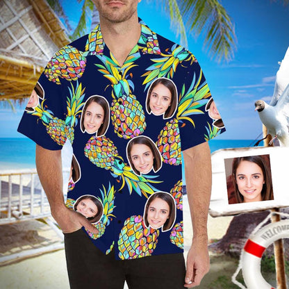 Custom Photo Hawaiian Shirts Photo Blue Pineapple Unisex &amp; Teenage Create Your Own Aloha Shirt