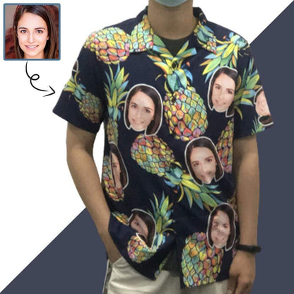 Custom Photo Hawaiian Shirts Photo Blue Pineapple Unisex &amp; Teenage Create Your Own Aloha Shirt