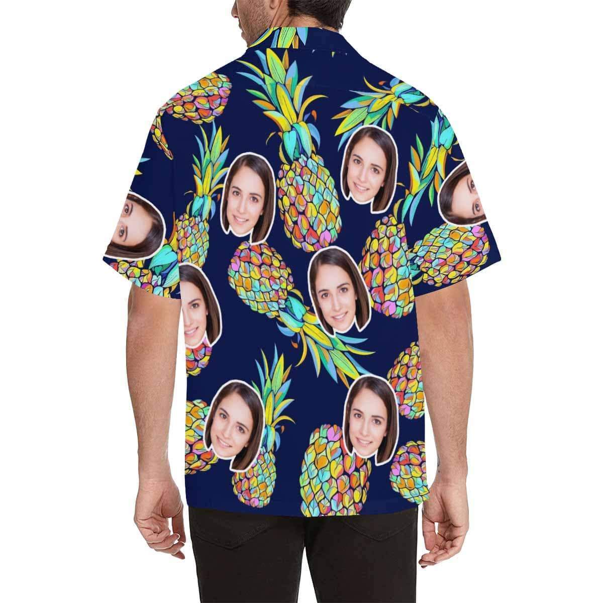 Custom Photo Hawaiian Shirts Photo Blue Pineapple Unisex &amp; Teenage Create Your Own Aloha Shirt