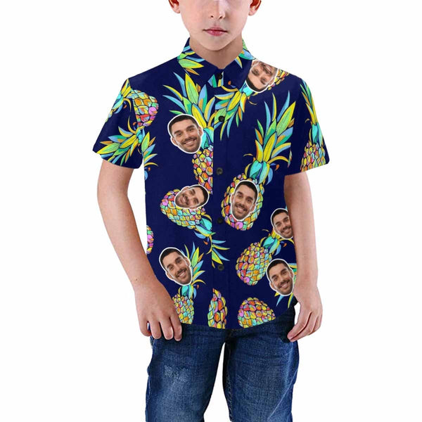 Custom Photo Hawaiian Shirts Photo Blue Pineapple Unisex & Teenage Create Your Own Aloha Shirt