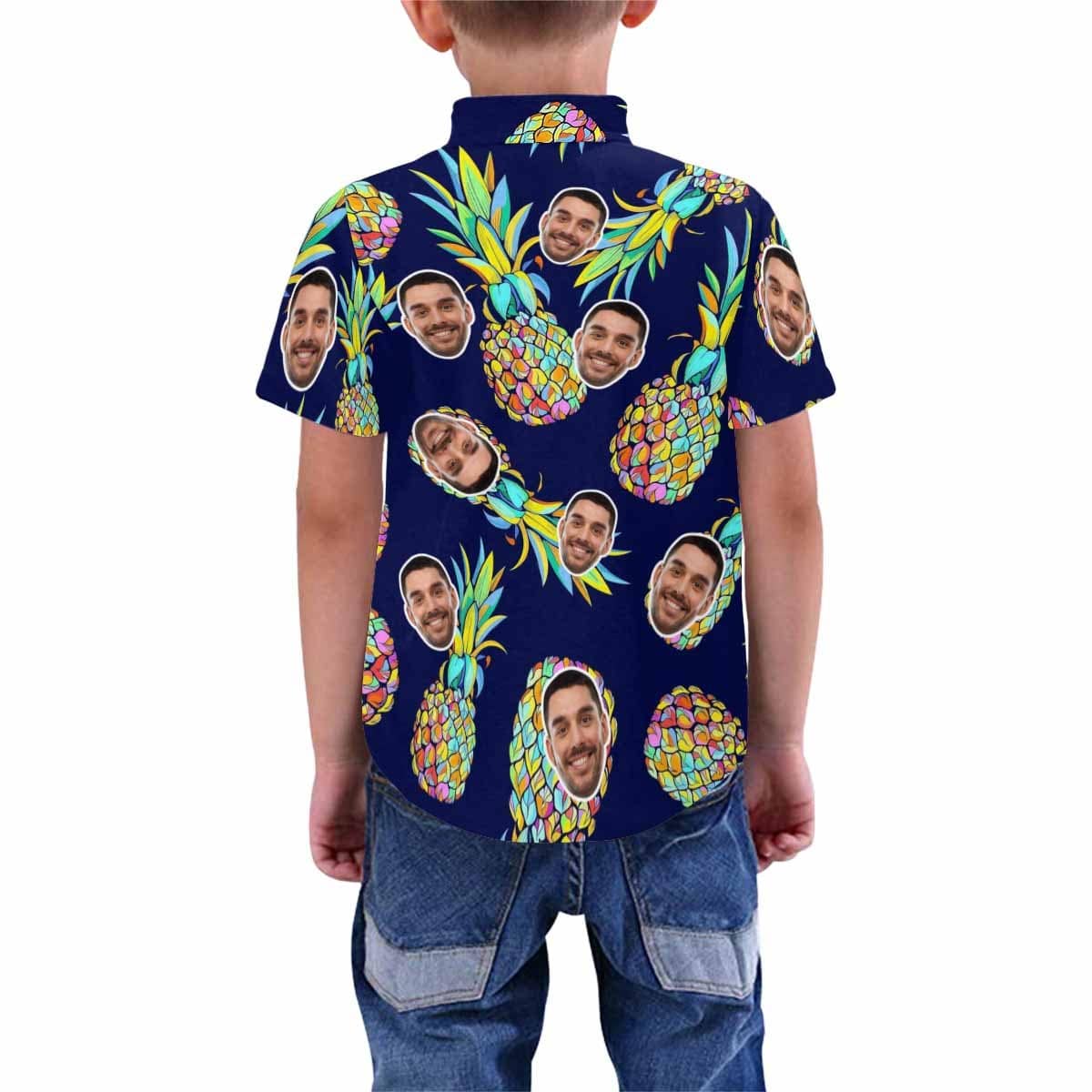 Custom Photo Hawaiian Shirts Photo Blue Pineapple Unisex &amp; Teenage Create Your Own Aloha Shirt