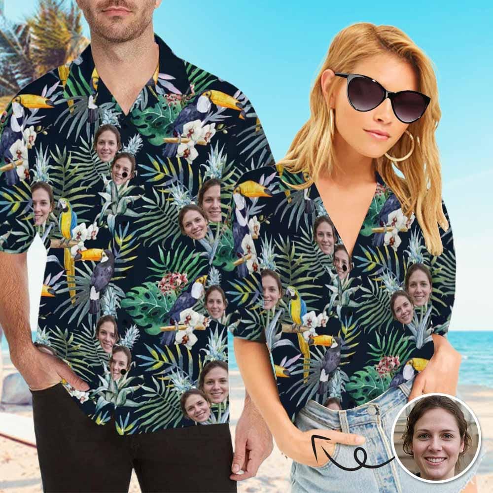 Custom Photo Hawaiian Shirts Photo Flower Parrot Unisex &amp; Teenage Create Your Own Aloha Shirt Birthday Gift