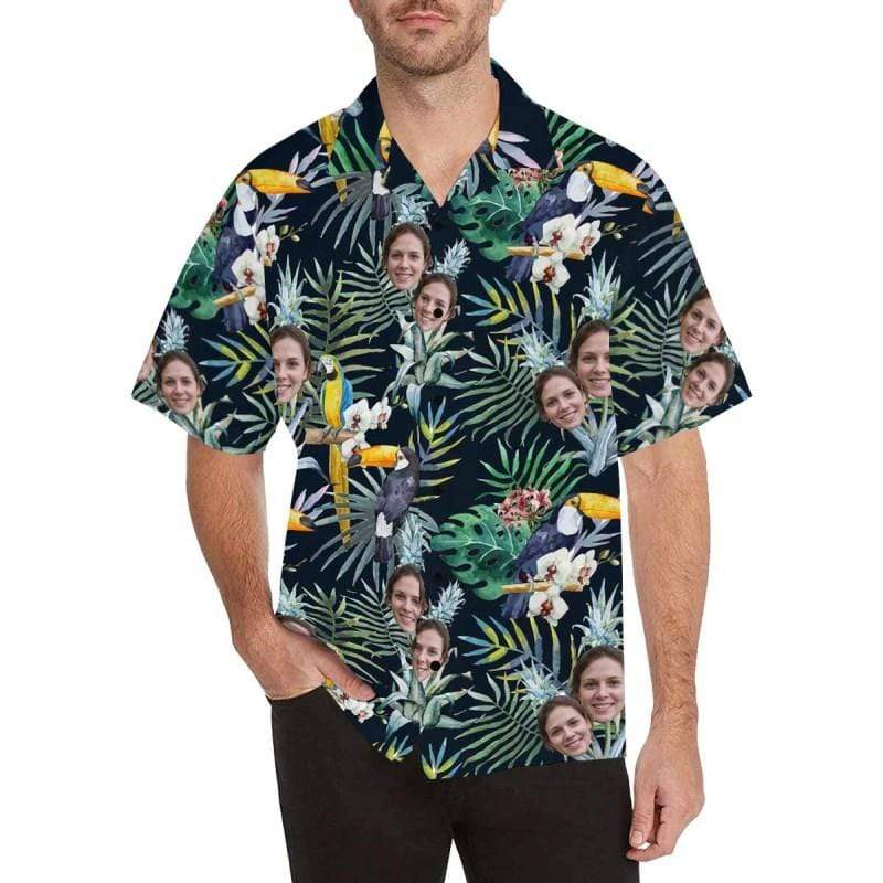 Custom Photo Hawaiian Shirts Photo Flower Parrot Unisex &amp; Teenage Create Your Own Aloha Shirt Birthday Gift