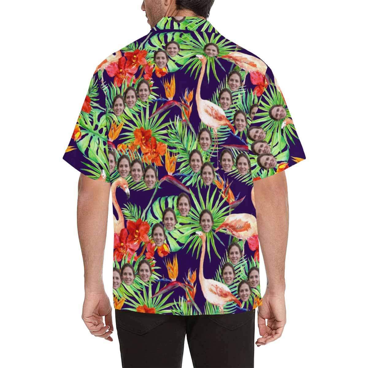 Custom Print Hawaiian Shirt with Face Flamingo Leaves Create Your Own Tropical Aloha Shirt Birthday Vacation Party Gift