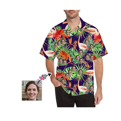 Custom Print Hawaiian Shirt with Face Flamingo Leaves Create Your Own Tropical Aloha Shirt Birthday Vacation Party Gift