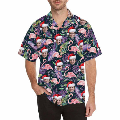 Design Your Own Hawaiian Shirt with Face Flamingo Christmas Hat Creat Your Own Design Aloha Shirt