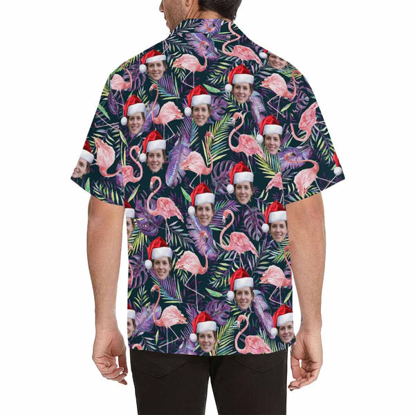 Design Your Own Hawaiian Shirt with Face Flamingo Christmas Hat Creat Your Own Design Aloha Shirt