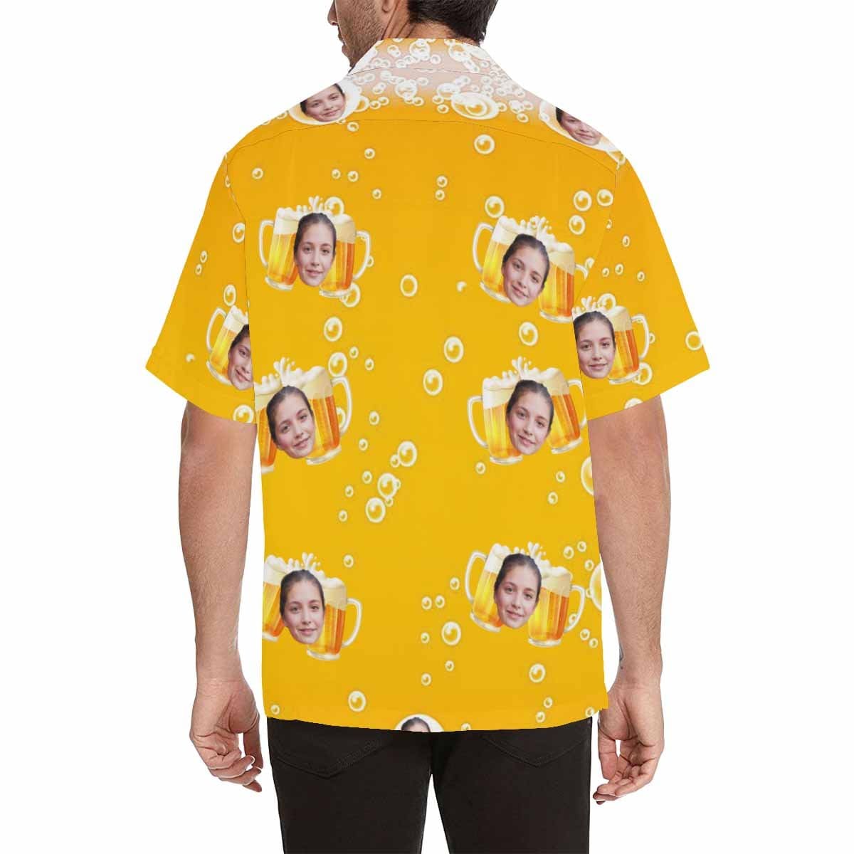 Design Your Own Hawaiian Shirt with Girlfriend Face Beer Yellow Personalized Photo Tropical Aloha Shirt