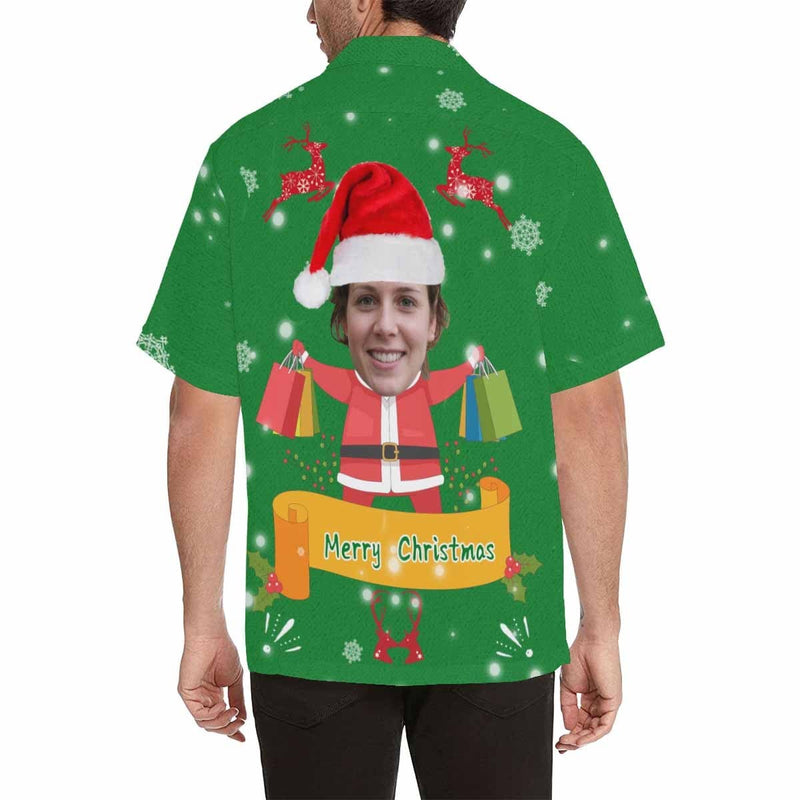 Hawaiian Shirt with Your Face Christmas Shopping Bag Deer Design Your Own Hawaiian Shirt for Him
