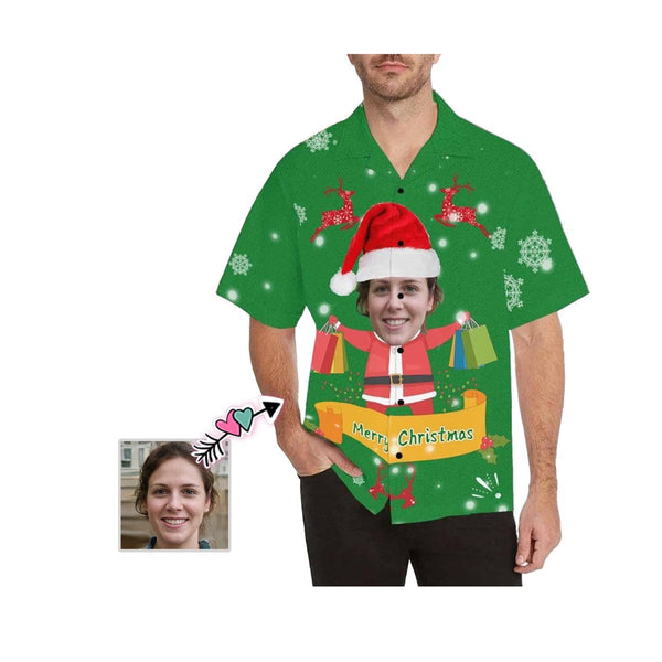 Hawaiian Shirt with Your Face Christmas Shopping Bag Deer Design Your Own Hawaiian Shirt for Him