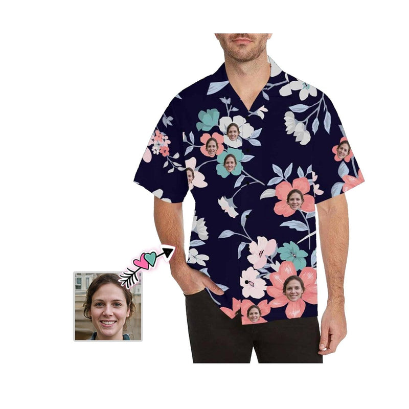Hawaiian Shirt with Your Face Flower Branch Personalized Hawaiian Shirts Custom Tropical Aloha Shirt for Husband/Boyfriend
