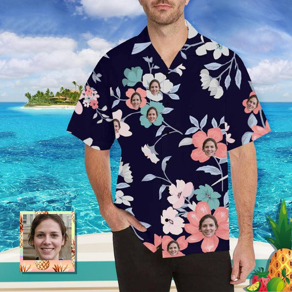 Hawaiian Shirt with Your Face Flower Branch Personalized Hawaiian Shirts Custom Tropical Aloha Shirt for Husband/Boyfriend