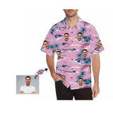 Hawaiian Shirt With Your Face Tropical Printing Trees Pink Create Your Own Hawaiian Shirt for Husband/Boyfriend