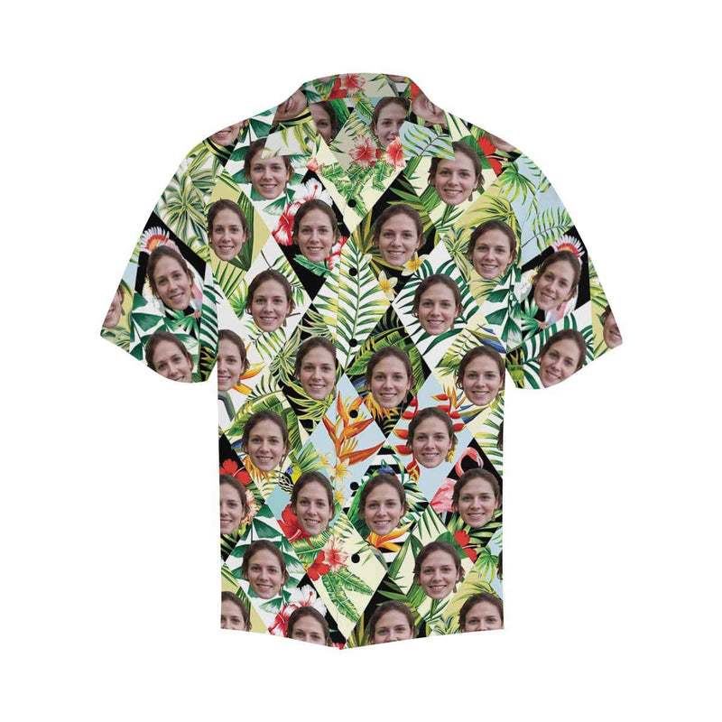 Hawaiian Shirts with Faces on Them Leaves Rhombus Custom Aloha Shirts Birthday Vacation Party Gift for Him