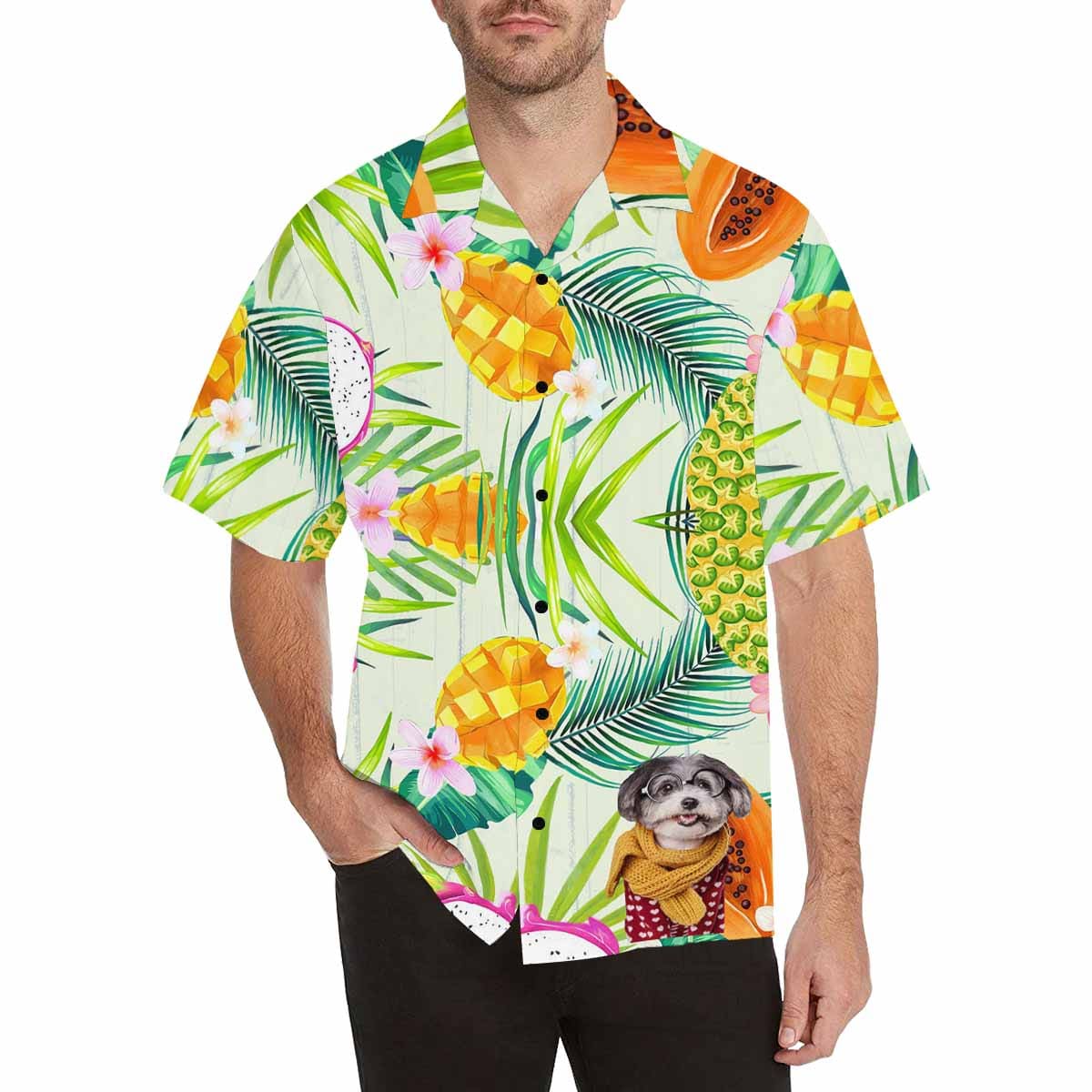 Hawaiian Shirts with Faces on Them Mango Leaves Tropical Aloha Shirt Birthday Vacation Party Gift