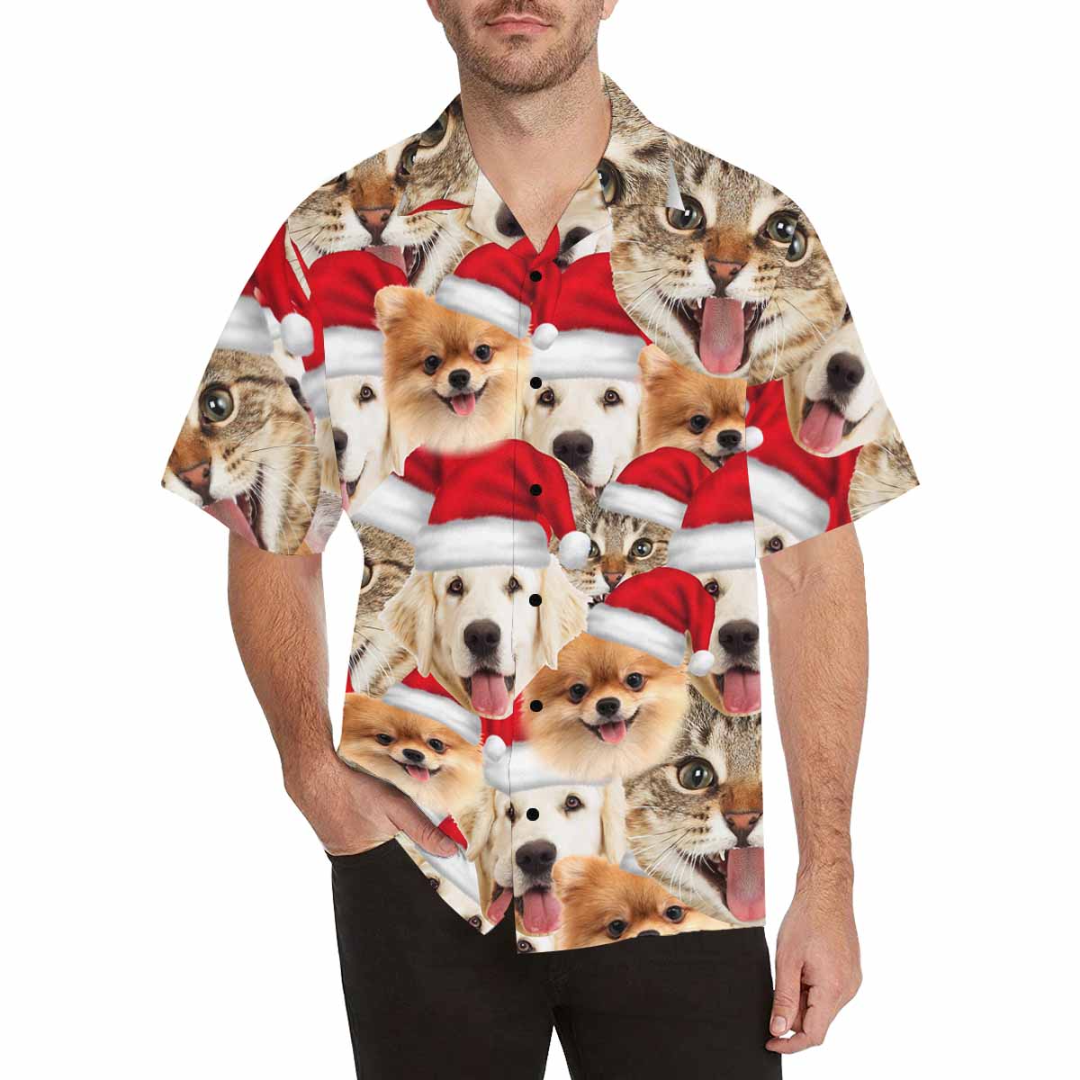 Hawaiian Shirts with Faces on Them Pet Christmas Hat Seamless Create Your Own Hawaiian Shirt Birthday Gift