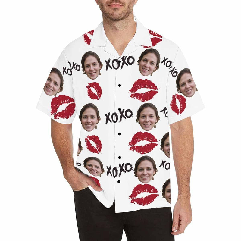 Hawaiian Shirts with Faces on Them XoXo Red Lips Aloha Shirt Birthday Vacation Party Gift for Him