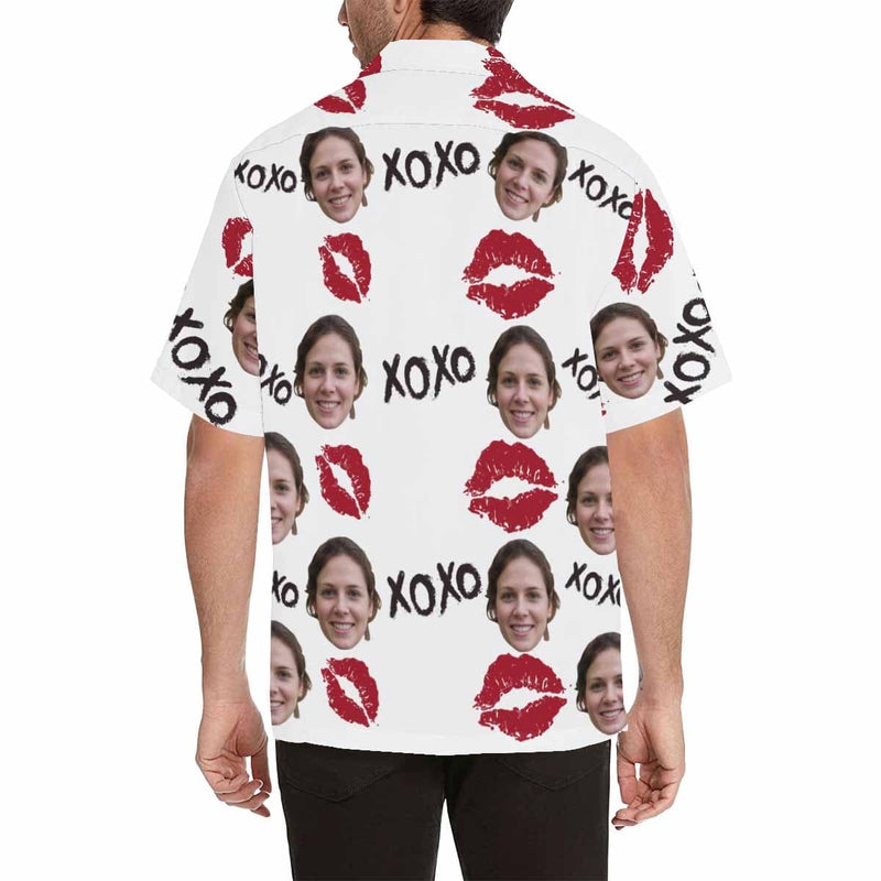 Hawaiian Shirts with Faces on Them XoXo Red Lips Aloha Shirt Birthday Vacation Party Gift for Him