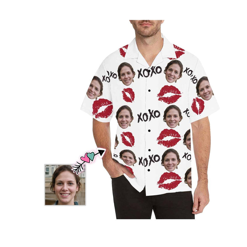 Hawaiian Shirts with Faces on Them XoXo Red Lips Aloha Shirt Birthday Vacation Party Gift for Him