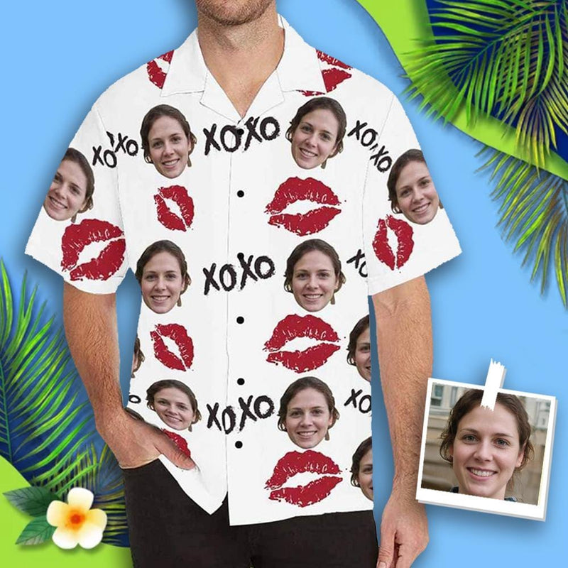 Hawaiian Shirts with Faces on Them XoXo Red Lips Aloha Shirt Birthday Vacation Party Gift for Him