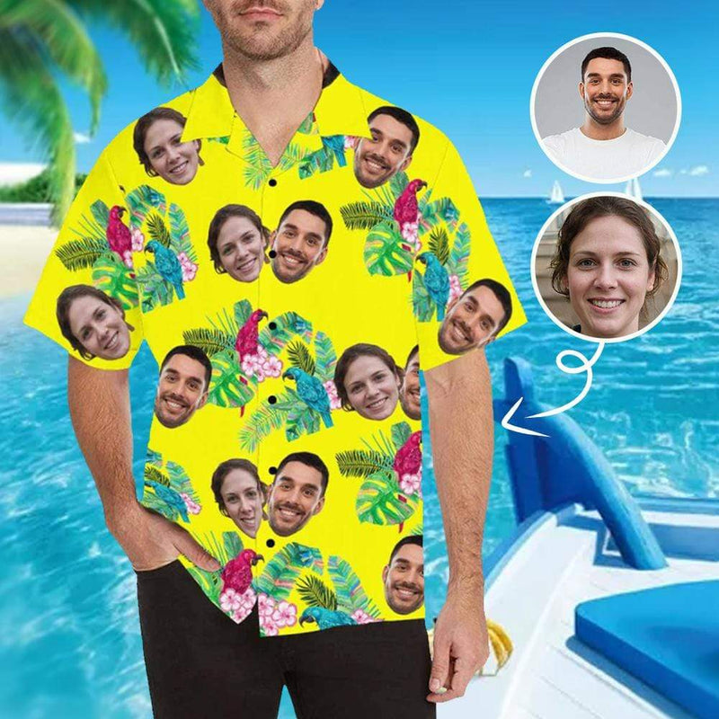 Hawaiian Shirts with Girlfriend Faces on Them Flower Birds Face Aloha Shirt Gift for Boyfriend/Husband