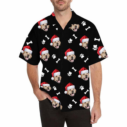 Hawaiian Shirts with Pet Faces on Them Dog Bone Christmas Hat Custom Image Hawaiian Shirt Birthday Gift