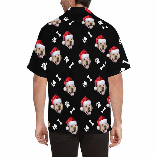 Hawaiian Shirts with Pet Faces on Them Dog Bone Christmas Hat Custom Image Hawaiian Shirt Birthday Gift