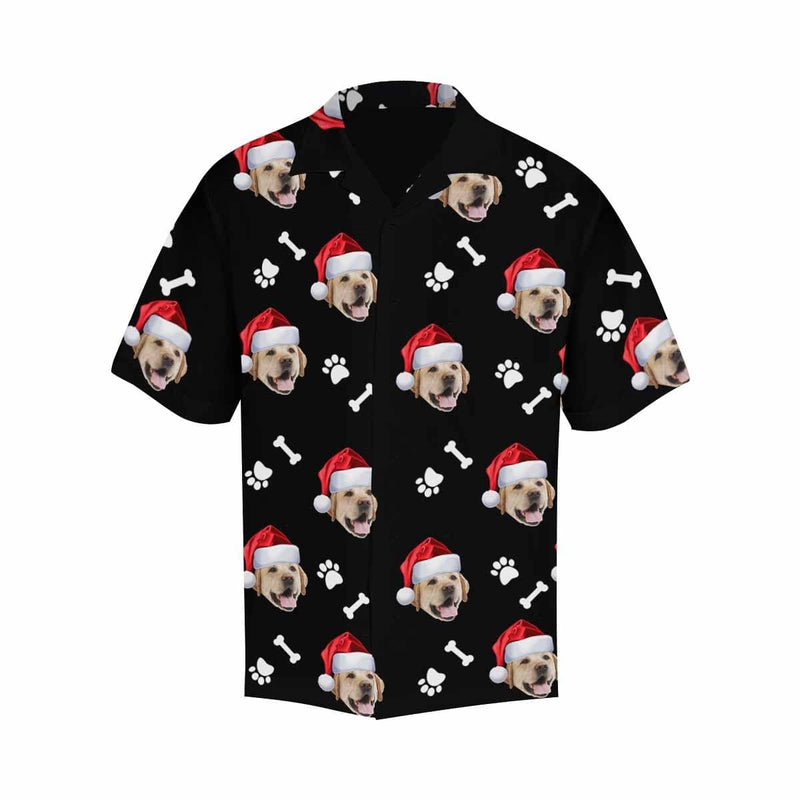 Hawaiian Shirts with Pet Faces on Them Dog Bone Christmas Hat Custom Image Hawaiian Shirt Birthday Gift