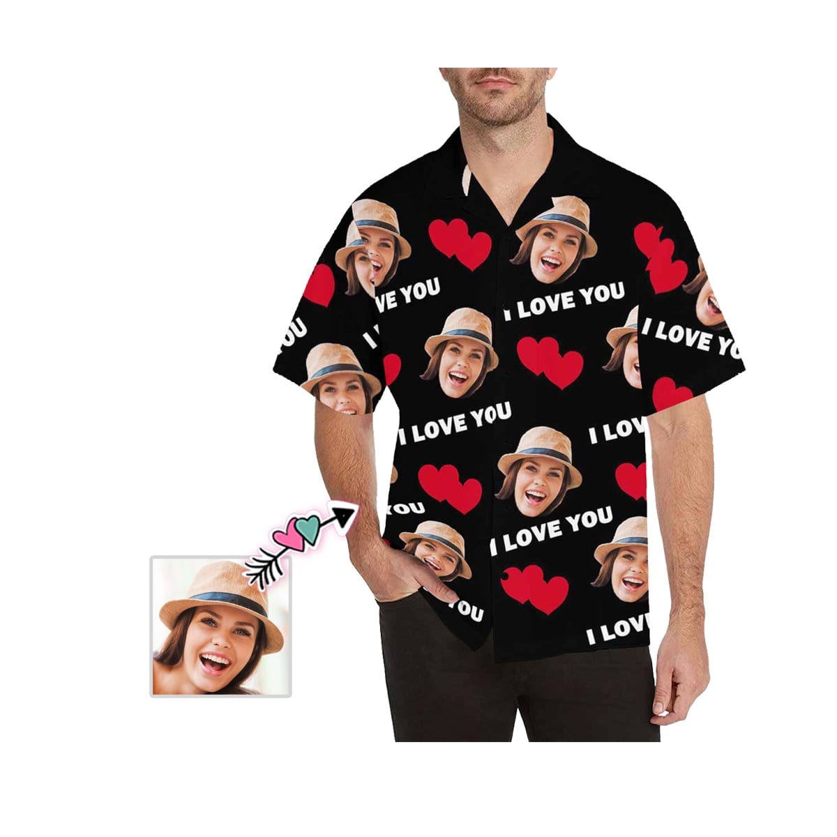 Personalized Hawaiian Shirts with Face I Love You Create Your Own Aloha Shirt Birthday Vacation Party Gift