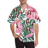 Personalized Hawaiian Shirts with Face Leaves Pink Flowers Create Your Own Hawaiian Shirt for Husband or Boyfriend