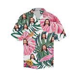 Personalized Hawaiian Shirts with Face Leaves Pink Flowers Create Your Own Hawaiian Shirt for Husband or Boyfriend