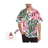 Personalized Hawaiian Shirts with Face Leaves Pink Flowers Create Your Own Hawaiian Shirt for Husband or Boyfriend