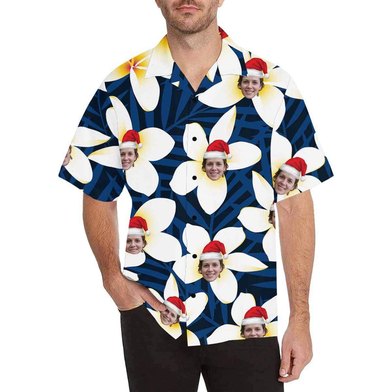 Personalized Hawaiian Shirts with Face White Flower Petals Face Aloha Shirt Gift for Him Birthday Party Gift