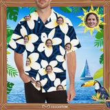 Personalized Hawaiian Shirts with Face White Flower Petals Face Aloha Shirt Gift for Him Birthday Party Gift