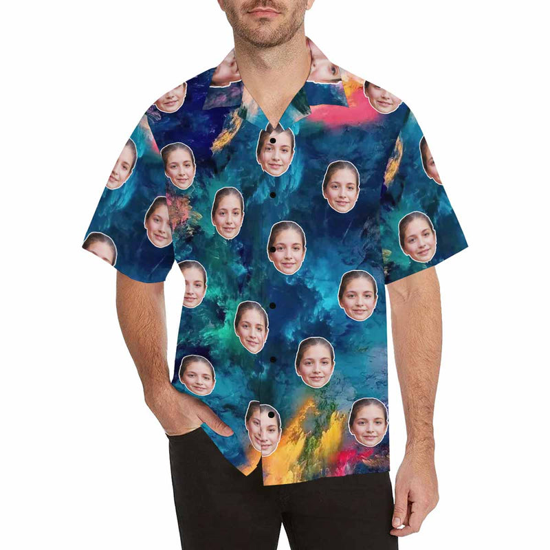 Personalized Hawaiian Shirts with Wife Face Colorful Painting Hawaiian Shirts Birthday Gift with Faces on Them