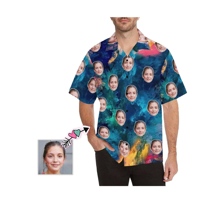 Personalized Hawaiian Shirts with Wife Face Colorful Painting Hawaiian Shirts Birthday Gift with Faces on Them