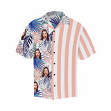 Personalized Leaves Face Pink Stripes Hawaiian Shirts Casual Comfort Men's Summer Shirts Birthday Funny Design Shirt