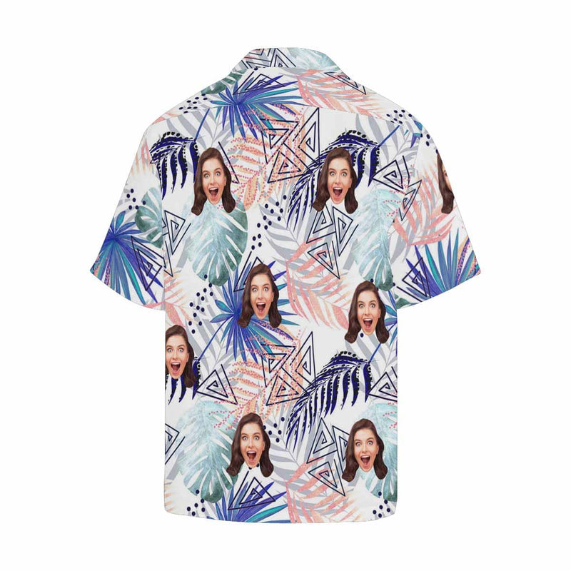 Personalized Leaves Face Pink Stripes Hawaiian Shirts Casual Comfort Men's Summer Shirts Birthday Funny Design Shirt