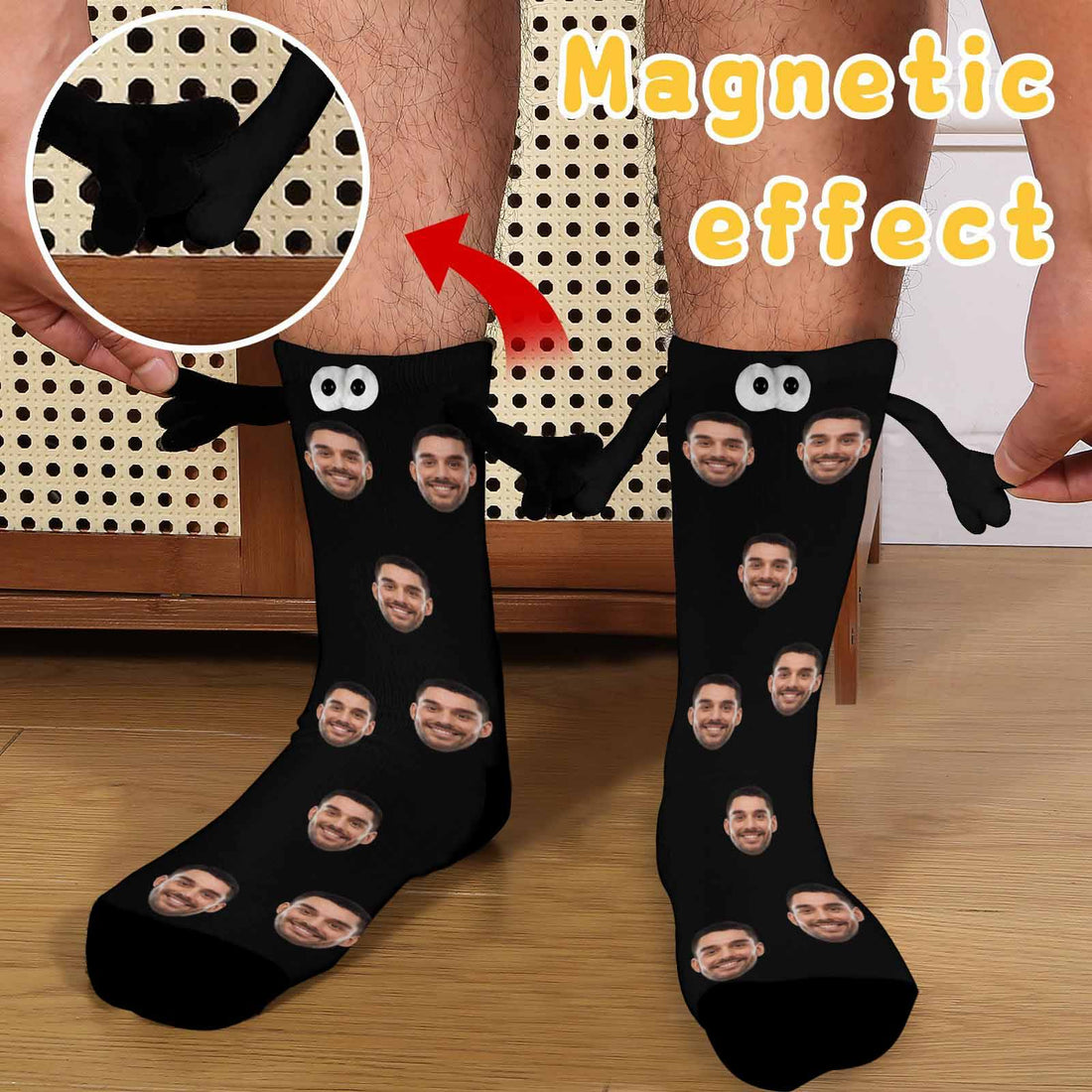 Custom Face Multicolor Magnetic Holding Hands Socks Suction Funny Big Eye Socks