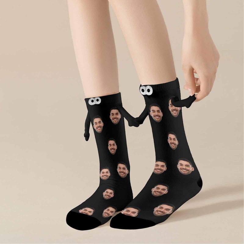 Custom Face Multicolor Magnetic Holding Hands Socks Suction Funny Big Eye Socks