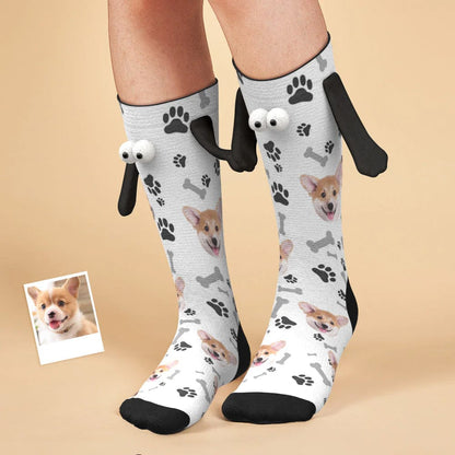 Custom Pet Face Magnetic Holding Hands Socks Suction Funny Big Eye Socks